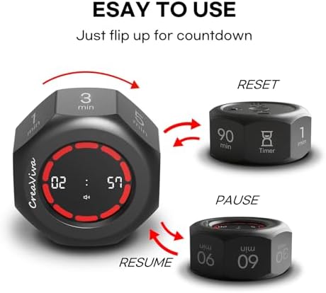 Flip Cube Pomodoro Timer - Rechargeable Visual Countdown & Count Up Stopwatch, 7 Preset Intervals, 3 Alarm Modes, Productivity Tool for ADHD, Kids, Study, Work & Kitchen (Gray) - Image 3