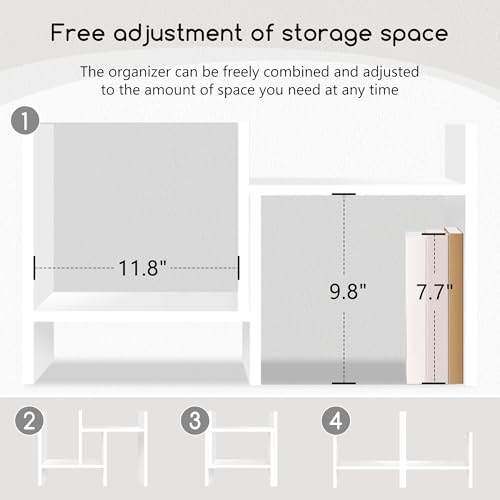 Jerry & Maggie Desktop Organizer Office Storage Rack Adjustable Wood Display Shelf Free Style Double H, Multi-Functional Mini Bookshelf for Desk Natural Stand (White) - Image 5