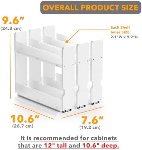 SpaceAid Bamboo Pull Out Spice Rack Organizer for Cabinet, Heavy Duty Slide Out Seasoning Kitchen Pantry Sliding Vertical Organization, 7.6" Wide, 3 Drawers(2" Wide), 2-Tier, White - Image 3