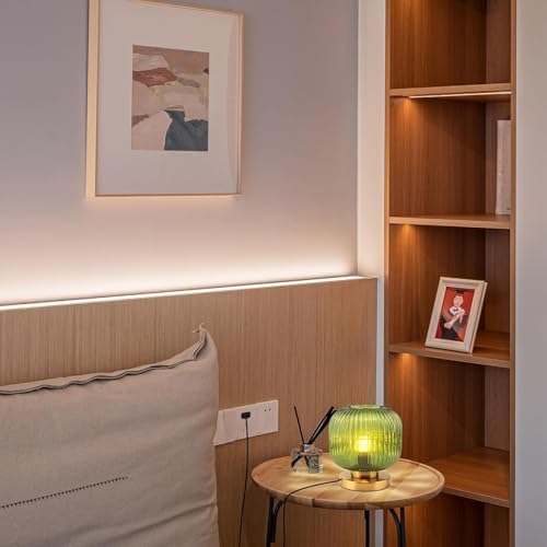 Bedside Table Lamps Set of 2, Mid Century Table Lamp Small Glass Table Lamp Green Glass Nightstand Lamp with Metal Base, Gold Globe Desk Lamp End Table Lamps for Bedroom Living Room Office - Image 2
