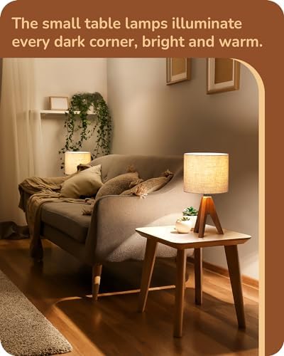 EDISHINE Small Table Lamp, Wooden Tripod Nightstand Lamp, 14.2", 2 Pack - Image 7