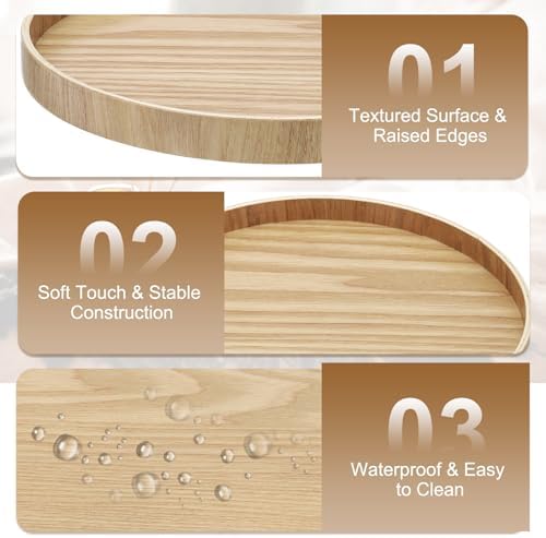 Wooden Serving Tray Round Wood Serving Tray Decorative Platter, 9.5 Inch Fit for Home Decor Kitchen Coffee Table Candle Holder, (Light Brown) - Image 3