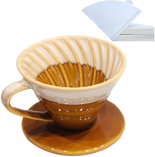 Ceramic Pour Over Coffee Dripper with 50 Pack 01 Paper Filter by LonMuseum