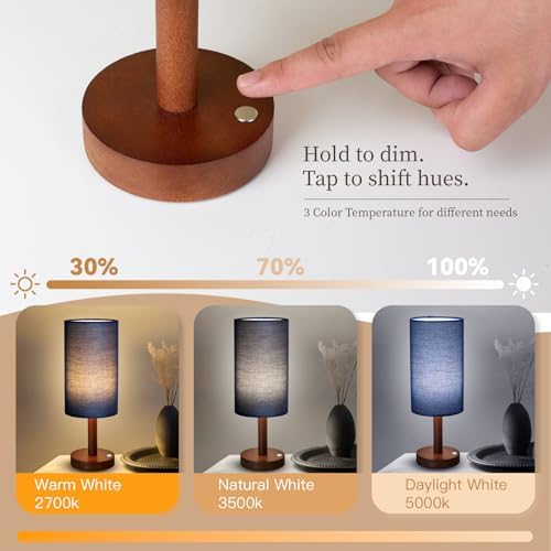 LALISU Cordless Table Lamp, 3 Color Portable Battery Lamp Wood Base Touch - Image 2