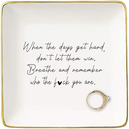 Funny Inspirational Quotes Gifts-Christmas Gifts for Woman,Rude Affirmations Reminder Present-Positive Motivational Encouragement Present,When the Days Get Hard-Jewelry Tray Trinket Holder Ring Dish by NZY