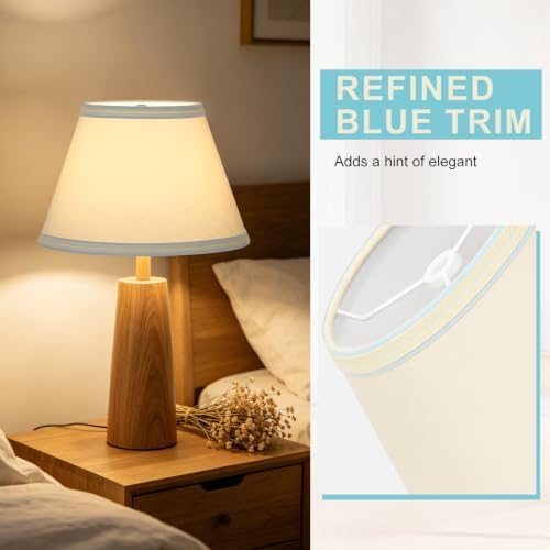 Lampshades Set of 2, 5.5" Top x 10" Bottom x 6.6" High, Cream with Blue Rim - Image 6