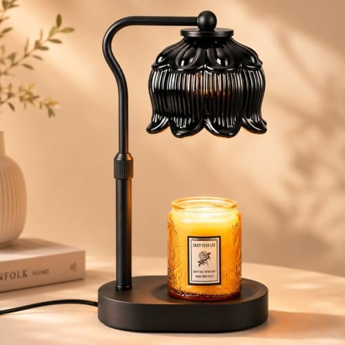 Briever Flower Candle Warmer Lamp, Adjustable Height Electric Candle Lamp with Timer & Dimmer, Wooden Base Wax Warmer, Christmas Birthday Housewarming Gifts for Women Mom, Black by Briever
