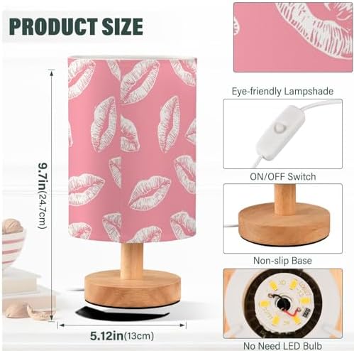 Light Pink Kiss Lip Pink and White Bedside Table Lamps with USB Port for Bedroom Lamp Table Lamp Small Nightstand Lamp Sturdy Linen Shade Wooden Decorative Lamps for Home Dorm Office Living Room - Image 4