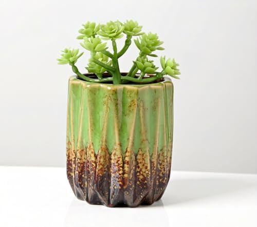 Modern Textured Ceramic Succulent Planter Pot – (No Plant Included) – Perfect for Small Plants, Cacti & Desk Decor – Lightweight & Durable，Green - Image 2