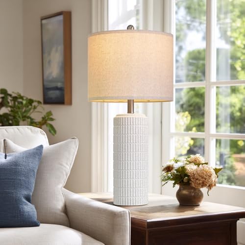 PoKat 27.5'' Tall Table Lamps for Living Room Set of 2, Stone-Like Ceramic Bedroom Lamps for Night Stands, Farmhouse Bedside Lamps for Bedroom Living Room, Nightstand Lamps for End Table, Hallway - Image 4