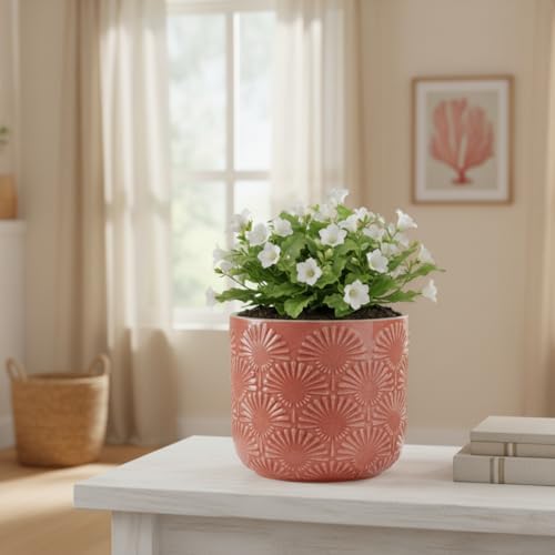 Boho Ceramic Flower Pot, 6.7" Modern Planter for Indoor Outdoor Plants - Image 2