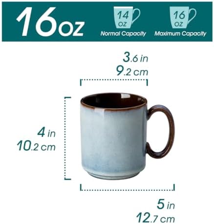 vancasso ONION Ceramic Coffee Mugs Set of 6, 16 Oz Coffee Cups for Latte, Cappuccino, Tea & Hot Cocoa, Artisan Modern Style for Coffee Bar, Home & Kitchen, Microwave & Dishwasher Safe, Light Blue Gray - Image 2