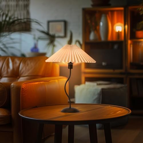 KUNJOULAM Small Pleated Table Lamp, Bedside Nightstand Lamp with Beige Lampshade Black Base, Morden Mini Lamp for Bedroom Home Office Decor, E12 Bulb Included - Image 6