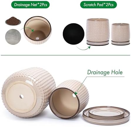 D'vine Dev Beaded Ceramic Planter Pots, 4/6 in, Light Brown, 27-D-U-4 - Image 4
