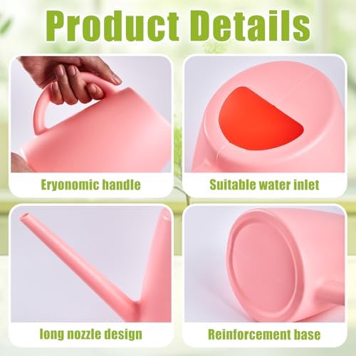 ZXJ Plant Watering Cans for Indoor and Outdoor Home Garden Plants - with Long Spout - Pink - 1/2 Gallon - Image 3