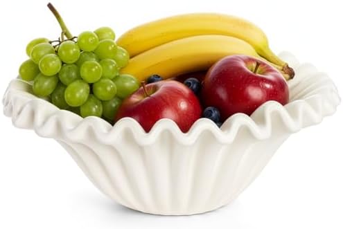 Large Decorative Bowl, 10 Inch White Ceramic Fruit Bowl by Prygew