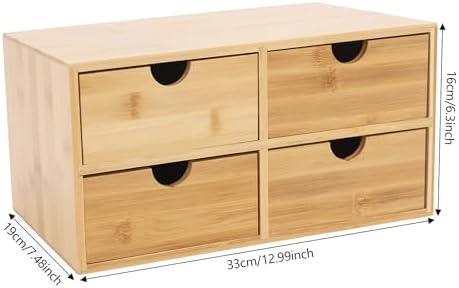 Bamboo Desk Organizer, Wood Desktop Storage Box for Office Supplies, Cosmetics, Stationery, No Assembly Desktop Organizers and Accessories for Home, Office, Study Table (4 Drawers) - Image 2