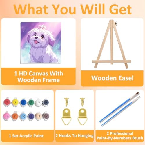 Dog Paint by Numbers Kit for Kids, 8x8 inch - Image 4