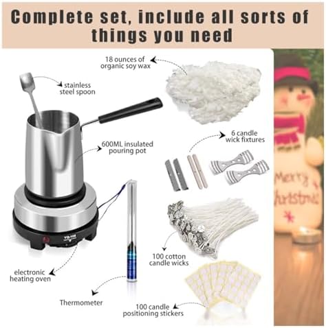 Candle Making Kit for Adults and Beginners - Heating Stove + Pouring Pot + Thermometer + Soy Wax (500g), Candle DIY Tools - Image 2