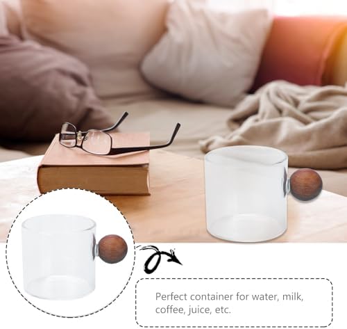 GALPADA Borosilicate Glass Coffee Cup 150ml Thick Tea Mug with Wooden Handle Single-serve Beverage Container for Home and Office Use - Image 3