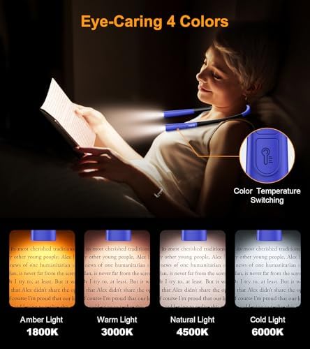 Gritin Book Light, Eye Caring 4-Color&5-Brightness Neck Light Reading Light - Image 3