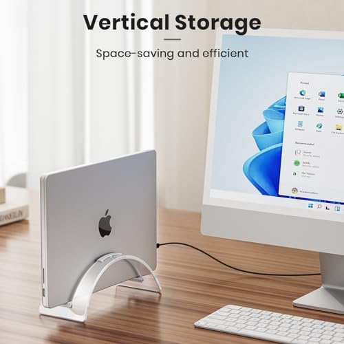 Acrylic Vertical Laptop Stand for Desk,Acrylic Invisible Desktop Notebook Dock,Vertical Laptop Holder Space-Saving Organizer for All MacBook, Surface, Samsung, HP, Dell - Image 2