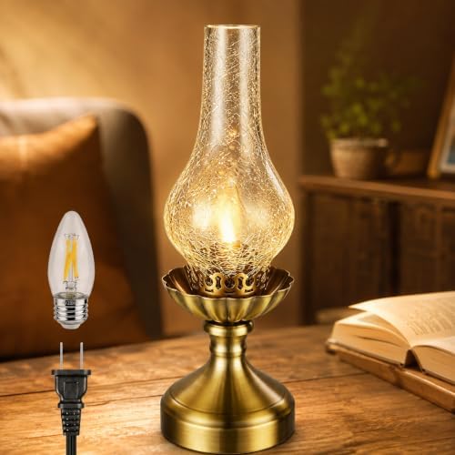 Vintage Brass Table Lamp with Clear Glass Shade,Touch Control & 3 Way Dimmable Farmhouse Bedside Lamp for Bedroom, Living Room, Cabin, Office (LED Bulb Included) by LEDIKON