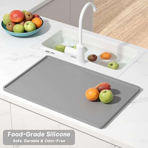 Rnivvi Silicone Coffee Mat, 12" x 19" Waterproof Raised Edge Coffee Bar Mats for Espresso Machine Station Accessories, Heat Resistant Dish Drying Pad for Kitchen Counter, Rubber Bar Decor Pad, Gray - Image 6