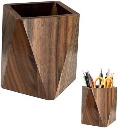 Black Walnut Pen Holder for Desk - Prismatic Shape, Multi-Use Office by Unknown
