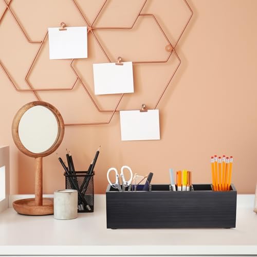Jetec Wooden Pencil Pen Holder for Desk, Black, 6 Compartments - Image 6