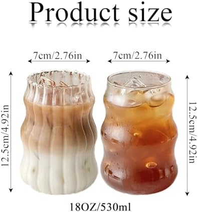 2 Pcs Ribbed Glass Cups 18 Oz Vintage Drinkware Wavy Ribbed Design - Image 2