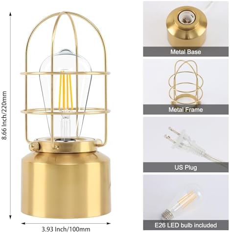 Haian Support Small Touch Gold Table Lamp for Small Spaces - 3 Way Dimmable Industrial Bedside Lamp - Steampunk Antique Nightstand Desk for Bedroom, Living Room (Bulb Included) - Image 2