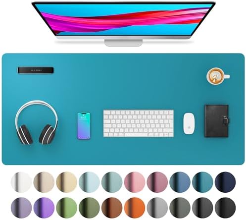 Aothia Leather Desk Pad Protector, Mouse Pad, Office Desk Mat, Non-Slip PU Leather Desk Blotter, Laptop Desk Pad, Waterproof Desk Writing Pad for Office and Home (Turquoise,36" x 17") by AothiaSimpleNaturalUnique