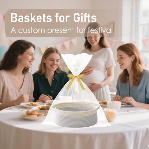 JMvicyroam Small Woven Basket, Empty Gift Basket, White&Grey/1 Pack - Image 4
