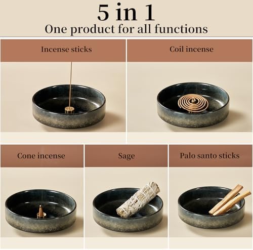 6" Ceramic Incense Holder for Sticks with 10 Holes,5in1 Handmade Flambé Glaze Incense Burner Bowl Ash Catcher for Stick,Coil,Cone,Sage,Palo Santo,Candle - Ideal for Yoga Spa Meditation Home Décor - Image 5