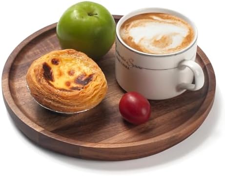 7.9" Round Wood Tray, Acacia Wooden Decorative Serving Tray for Coffee Table and Home Decor, Wooden Appetizer Charcuterie Board for Kitchen Countertop - Image 5