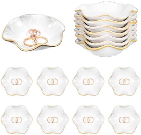8 PCS Small Ceramic Jewelry Tray Decorative Ring Tray Exquisite Small Ceramic Trinket Dish for Earrings, Rings, Key Wedding Birthdays Jewelry Bowl Gifts(White, 4.3in) by Unknown