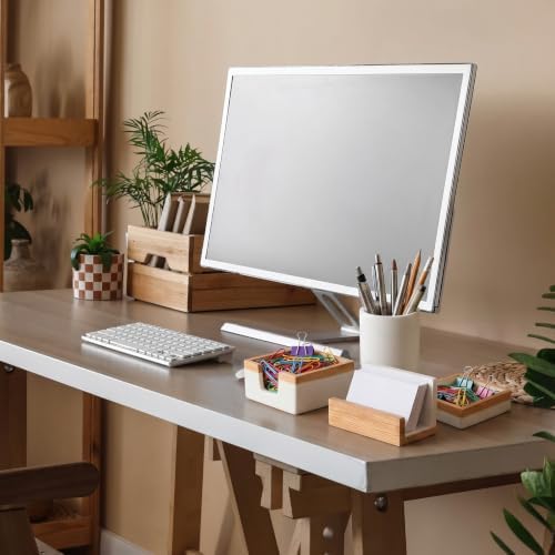 Set of 4 Modern Aesthetic Desk Accessories Organizer Set Minimalist Neutral Home Office Decor Desk Supplies for Men-Pen, Business Card Holder, Sticky Note, Paper Clip Holder(White) - Image 4