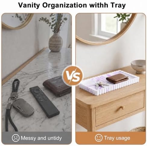 Bathroom Vanity Tray - 9.4''x3.9'' Silicone Bathroom Tray with Scalloped Edge, Counter Top Tray for Vanity Sink Countertop, Decorative Organizer for Cosmetics Jewelry, Rectangular, Marble White Purple - Image 4