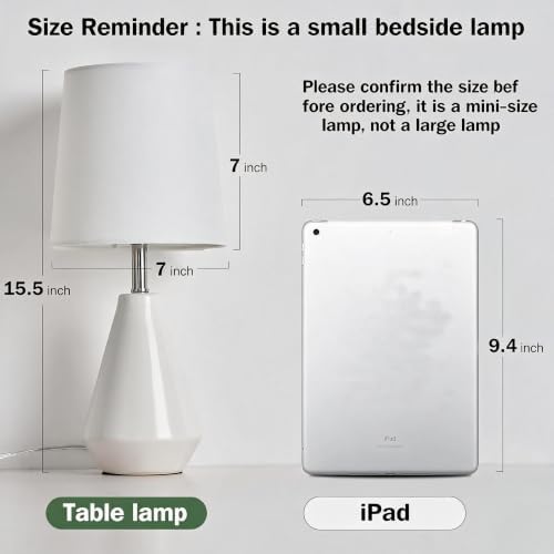 Small Bedside Table Lamp for Bedroom - Reading Desk Lamp with 3 Color Temperatures，15.5" Nightstand Ceramic Lamp with Fabric Shade for Kids Room,Living Room,Dorm,Home Office (White) - Image 6