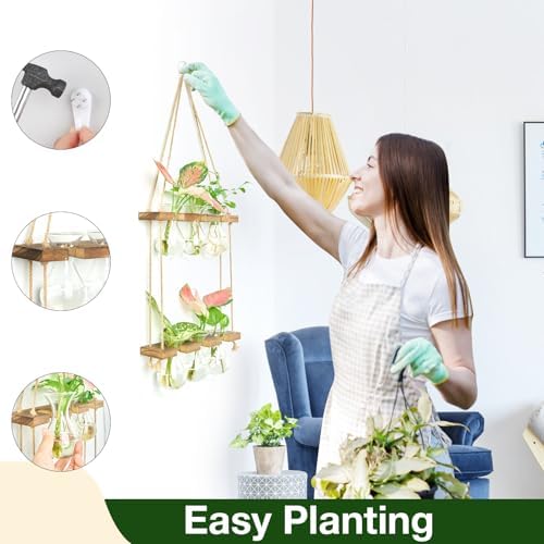 XXXFLOWER Wall Hanging Propagation Station 3 Bulb Vase 2 Tiers Brown - Image 5