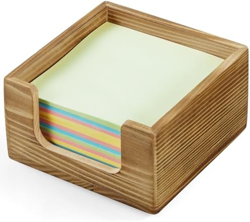 Burnt Wood Sticky Note Holder, 3 x 3 Inch Post It Note Dispenser for Office Desk Accessories, Self Stick Note Pad Holder, Memo Pad Holder Dispenser Organizer for School Office Desk Supplies by Bivvclaz