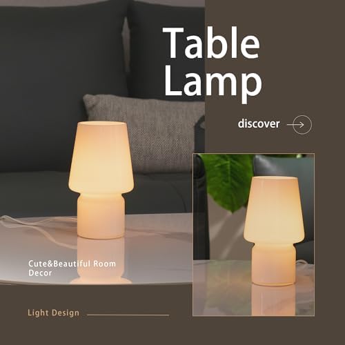 Mushroom Lamp,Mother's Day Gifts,Small Table Lamp,Cute Nightstand Kitchen Mini Lamp,Glass Table Lamp,Suitable for Bedrooms, Kitchens, Living Rooms, Bedside, Girl Gifts（White） - Image 5
