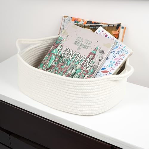 Woven Cotton Rope Storage Basket with Handles, White, 13.5 Inch - Image 2