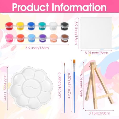 12 Sets Canvas Painting Kit, Canvas and Easel Set Bulk, Mini Canvas Panels and Easel Painting Kit, 12 Colors Acrylic Paint Strips, 24 Brushes, 12 Palettes for Beginners Adults Kids Party Favors - Image 3