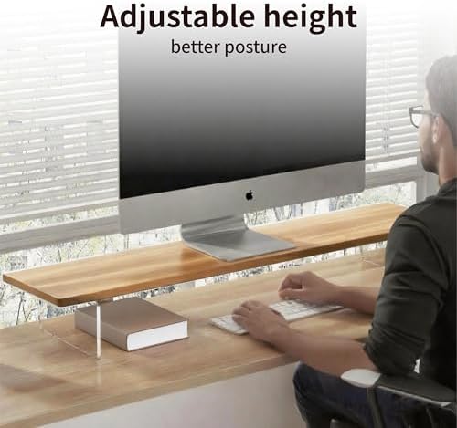 Wood Monitor Stand Riser with Acrylic Legs, Computer Screen Stand Desk Organizer, 31.5 x 7.9 x 3.1 inch, Hold up to 66 lbs (Natural, 31.5"×7.9"×3.1") - Image 3