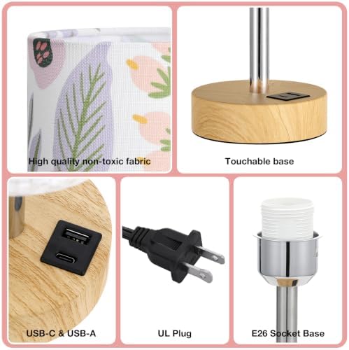 Dicoool Touch Bedside Table Lamp with USB - 3 Way Dimmable Floral Lamp for Bedroom Nightstand, Desk Lamp with Charging Station for Dorm, Living Room, Office, Kids Room, Small, 14in - Image 6