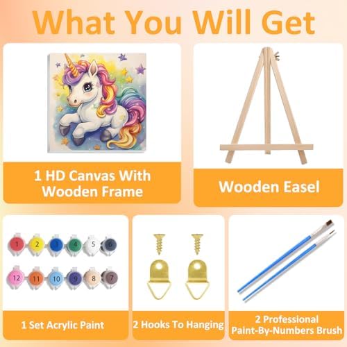 Unicorn Paint by Numbers Kit for Kids, 8x8 inch - Image 4