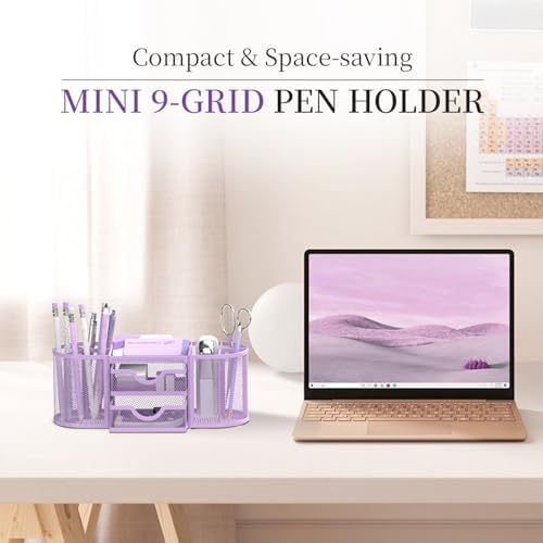 SUPEASY Mesh Desk Organizer, Pen Holder for Desk with 2 Drawers, Purple - Image 2