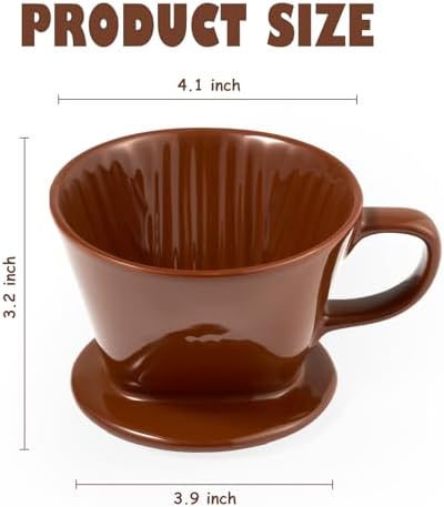 Pour Over Coffee Dripper, Ceramic Pour Over Coffee Maker, Brown - Image 2